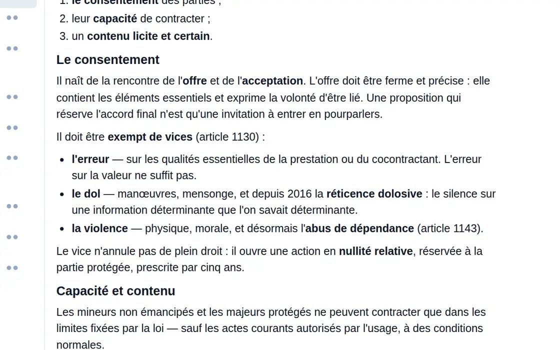 Expliquer un passage dans Notorga — Dans une leçon de droit : « réticence dolosive », surlignée puis expliquée.